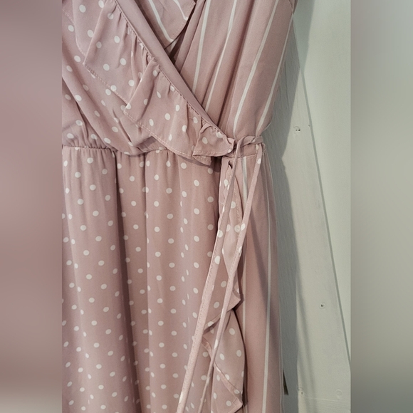 Mixed Pattern Ruffled Surplice Wrap Elastic Waist Dress - Picture 2 of 9